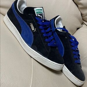 Puma Black and Royal Blue Suede Low-Top Sneakers